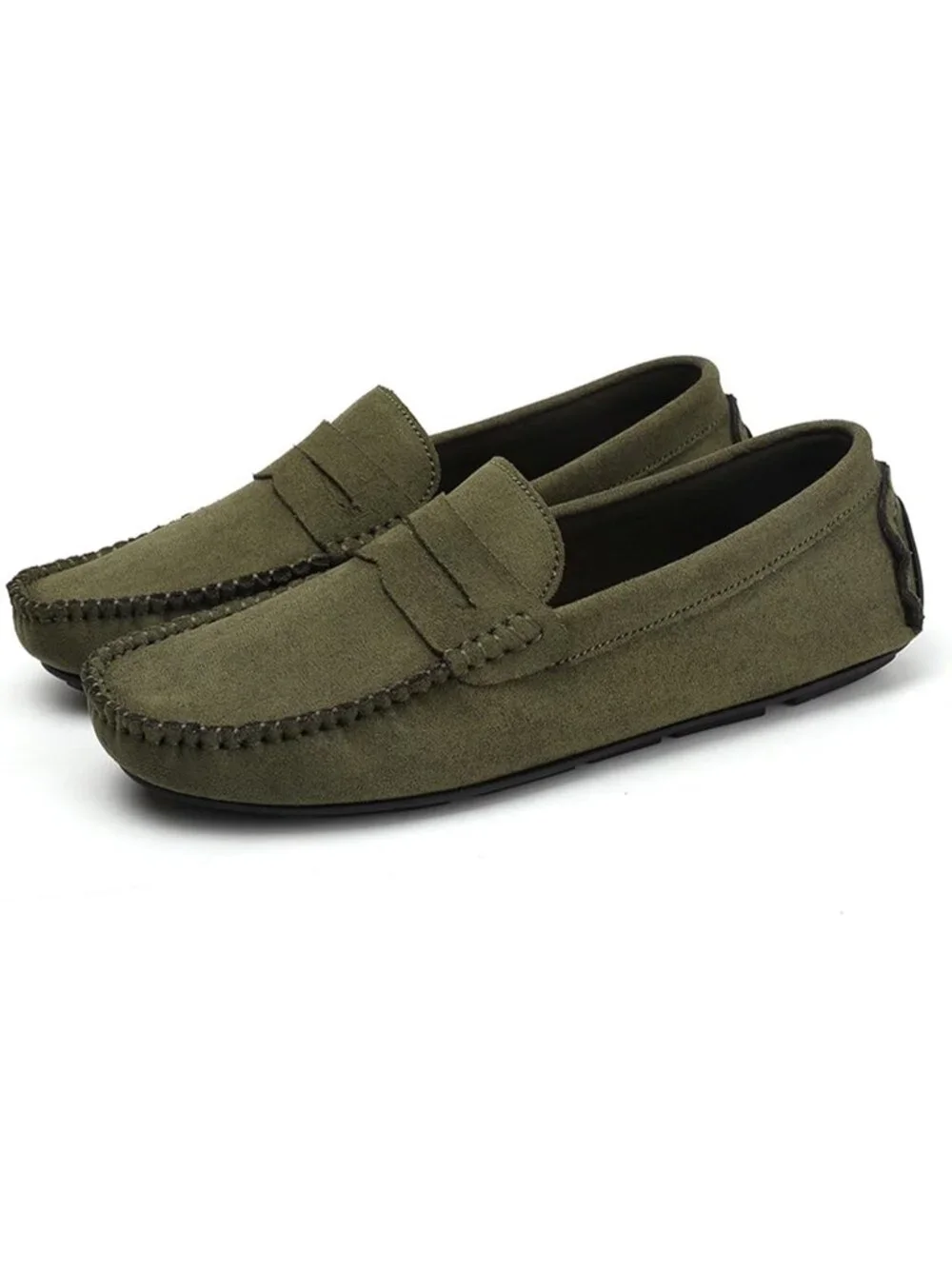 Men's Green Suede Penny Loafers Slip-On Driving Moccasins Casual Flat Shoes